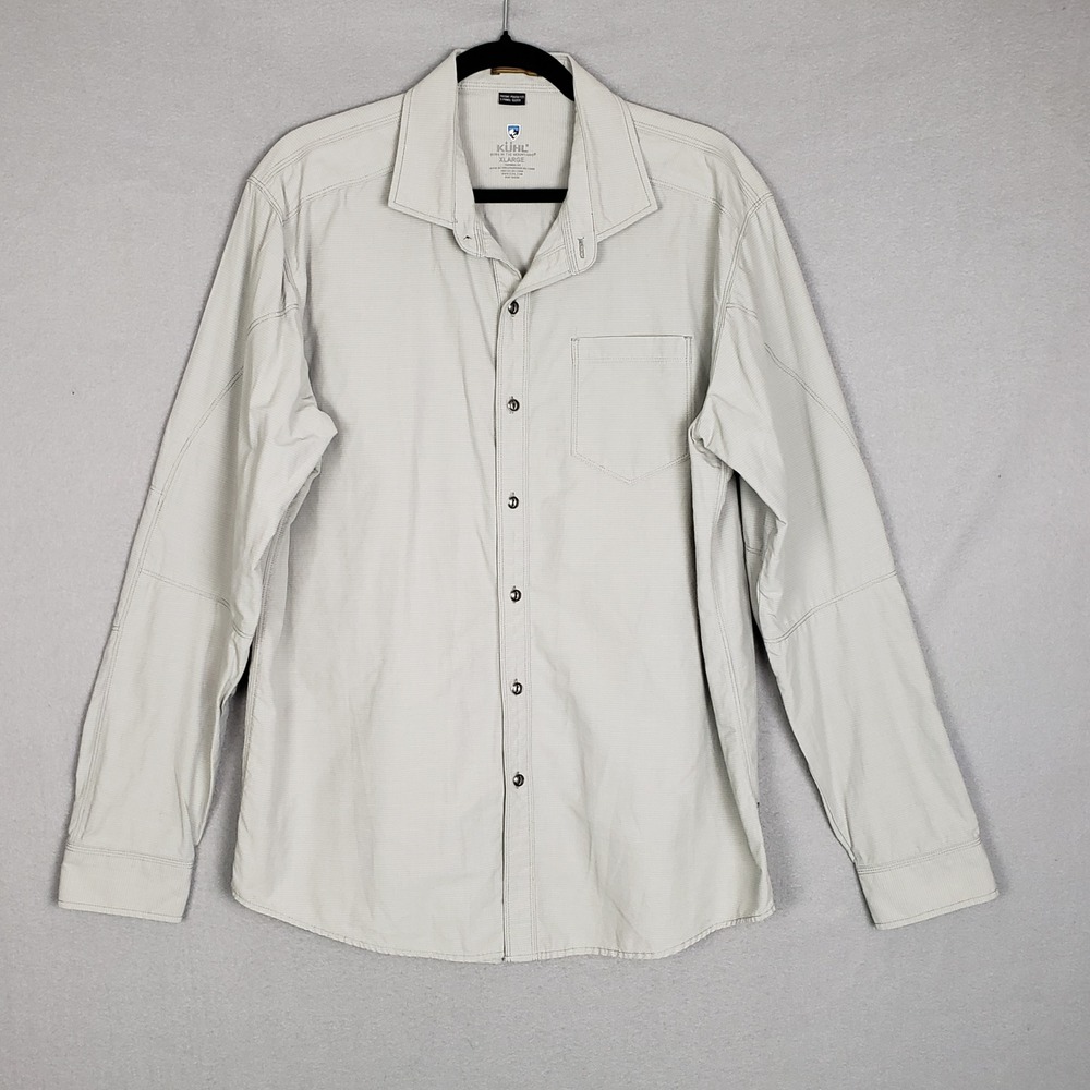 Kuhl Men's Size XL Long Sleeve Performance Button Up Gray Tapered Hiking Camping